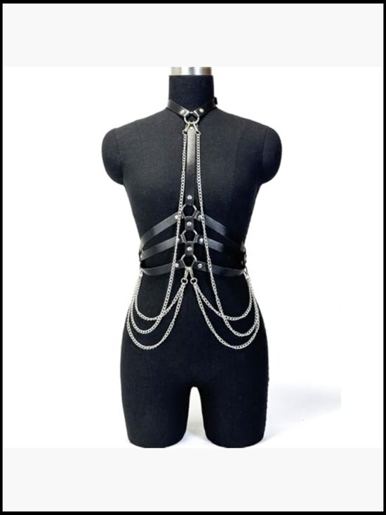 Adjustable PU Leather Waist Chain Belt Chest Harness Goth Rave Body Accessory main image 4